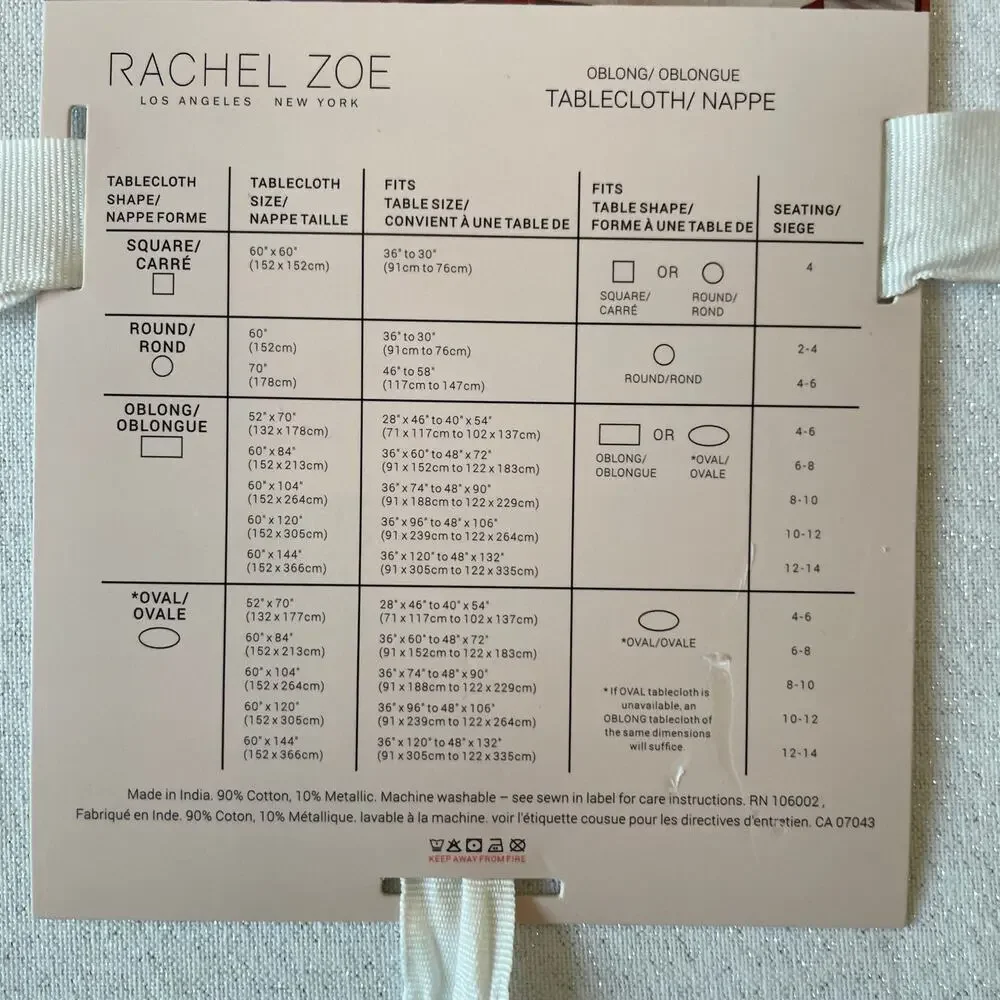 RACHEL ZOE Spring Tablecloth 60x120 Floral Bunnies Silver Glitter NEW